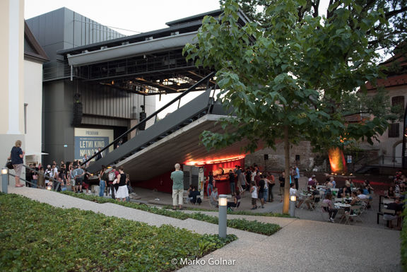 The auditorium of the Maribor Puppet Theatre as a summertime venue for the Minoriti Open Air Cinema, 2017