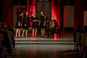 The group Gallina and the composer Aldo Kumar performing in Berlin on the occasion of the Slovenian Cultural Holiday. Photo: Regina Sablotny