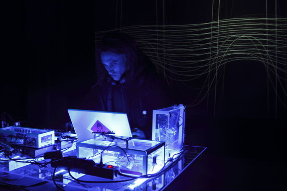 Music performance Hybrid Sonic Machines by Marko Batista at Kapelica Gallery in Ljubljana.