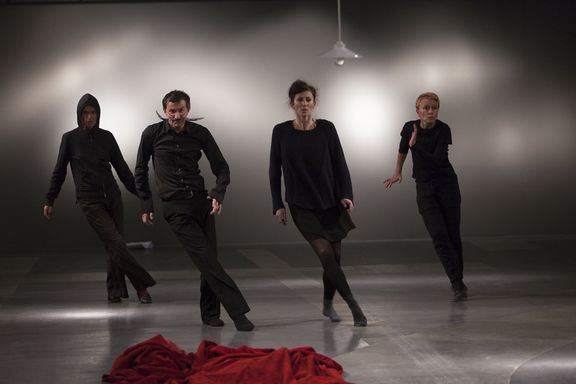 Pablo Picasso's Desire Caught by the Tail directed by Barbara Novakovič Kolenc at the Jakopič Gallery, 2014. From left to right: Petra Govc, Ivan Peternelj, Sanja Nešković Peršin and Mateja Rebolj.