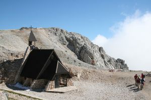 Chapel, Mary of the Snows (Kapela Marije Snežne), Kredarica, <!--LINK'" 0:0-->. First chapel built in 1886 by <!--LINK'" 0:1-->, rebuilt in 1992.