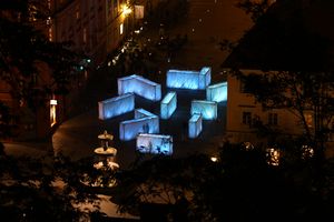 <i>Svetlobni dom</i> - light instalation by Sophie Guyot at Novi trg in front of <!--LINK'" 0:81-->, <!--LINK'" 0:82-->, 2014