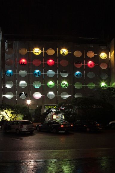 (Room)mates by Kaja Avbersek at the ParkiRaj garage on Trdinova street, Ljubljana, Lighting Guerrilla Festival, 2010