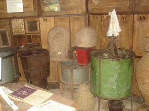 Part of the museum's collection of historic bee keeping equipment, <!--LINK'" 0:851--> in Krapje