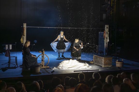 Women in dough (Žene v testu) (Slovenian National Theatre Drama Ljubljana), awarded by the Association of Theatre Critics and Researchers of Slovenia for the best performance of the previous season, at the 58th Maribor Theatre Festival, 2023. Author: Boštjan Lah
