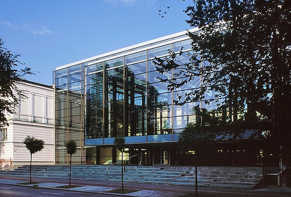 National Gallery of Slovenia, view of the northern wing by Edvard Ravnikar and the entrance hall by SADAR + VUGA Architects, 2009.