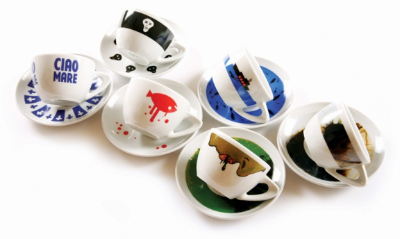 The Antiterminal Silly Coffee Cup Collection designed by artists: MatevÅ¾ Medja, Radovan Jenko, SaÅ¡a KerkoÅ¡, Petja Montanez and Klemen Selan, Tanja RadeÅ¾, Zora StanÄiÄ and conceived by Poper Studio, 2006