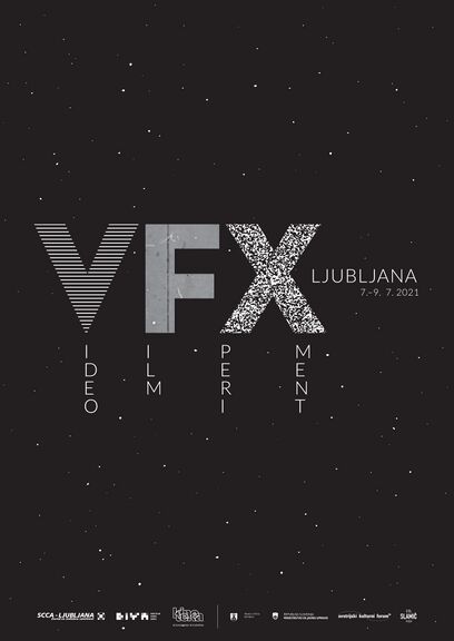 Poster for the first edition of the international festival of experimental audiovisual practices V-F-X Ljubljana in 2021, designed by Vesna Bukovec.