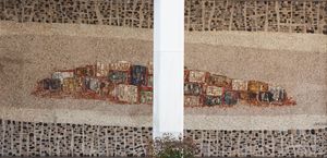 A closer look at the mosaic, at the entrance to the <!--LINK'" 0:264-->.