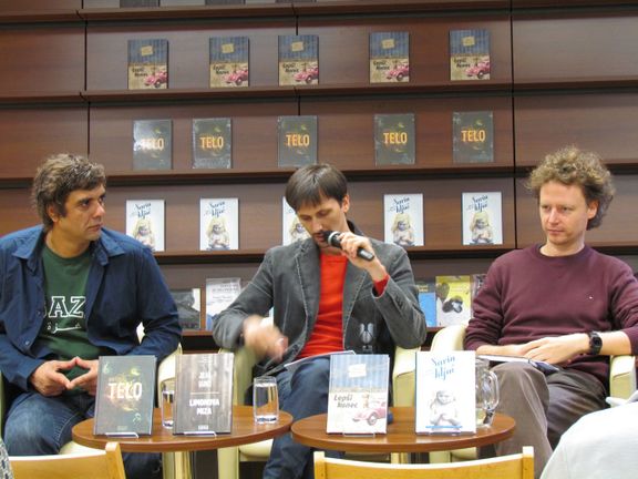 Presentation of the four books published by Arsem Agency at Konzorcij bookstore, Ljubljana, 2012 (From left: Bekim Sejranović, Gašper Troha, Matej Juh)