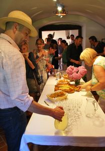 The <!--LINK'" 0:29--> reception with local food and wine in Lemberg, 2015