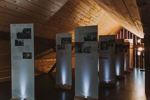 An exhibition of the best examples of residential renovation in the Alps was organised in the abandoned Toplar's hayrack of the <!--LINK'" 0:46--> homestead.