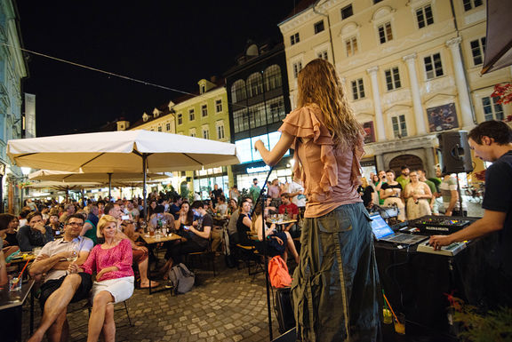 Summer garden of Pritličje, based right in the middle of the historic city centre of Ljubljana, 2015