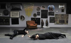<i>The Repository WU ST</i> produced by <!--LINK'" 0:101-->, <!--LINK'" 0:102-->, 2009. A dance-theatre performance with the <!--LINK'" 0:103--> artefacts and works by contemporary authors (e.g. <!--LINK'" 0:104--> in the centre of the picture)