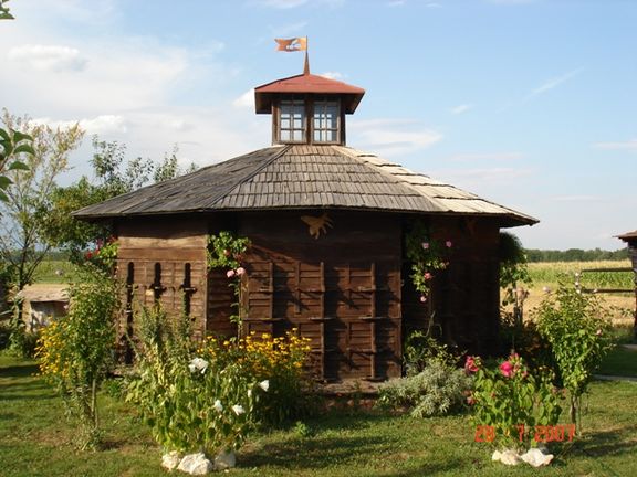 This rare example of an octagonal apiary dates from the late 19th century, Apiculture Museum Krapje