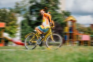 Pippi, riding backwards on her bicycle, <!--LINK'" 0:177--> 2022. Author: Peter Žagar