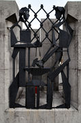 Detail Spomenik NOB (A monument to the National Liberation Struggle) built in 1966, architect Albert Sušnik, sculptors Marija Keržič and Stane Keržič. Kropa Iron Forging Museum in Radovljica