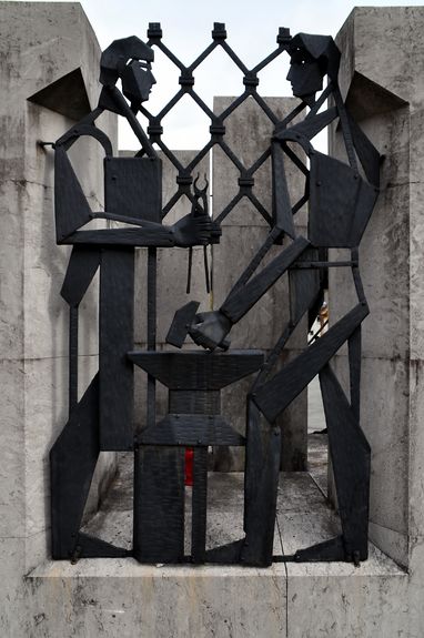 Detail Spomenik NOB (A monument to the National Liberation Struggle) built in 1966, architect Albert Sušnik, sculptors Marija Keržič and Stane Keržič. Kropa Iron Forging Museum in Radovljica