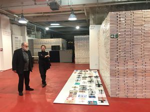 The group exhibition <i>Radical Geometries</i> at the Lexart Depot in Zagreb features also the installation by <!--LINK'" 0:65-->, 2021. The artists (from left to right) Dean Jokanović Toumin and Roman Uranjek.