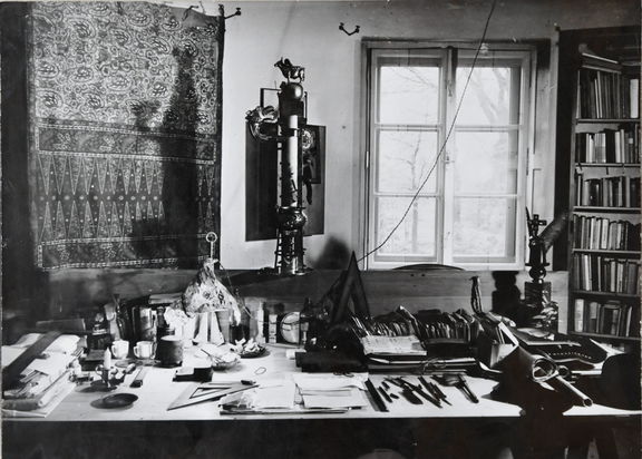 Plečnik Collection, work table in Jože Plečnik's master's studio, 1957. Photo from Museum and Galleries of Ljubljana documentation/Plečnik Collection.