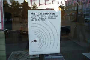 The International Poetry Festival Stranou takes place in Beroun, Krakovec (Castle), and Prague (Václav Havel Library) with Slovene authors participating, supported by the <!--LINK'" 0:333-->