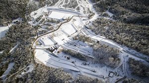 An airial view of the Nordic Center Planica, designed by <!--LINK'" 0:73-->, <!--LINK'" 0:74--> and <!--LINK'" 0:75-->, 2015.
