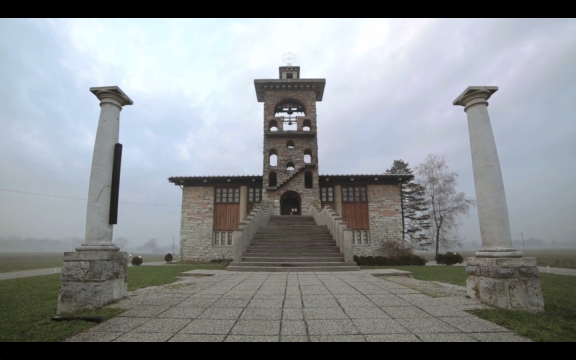 A still frame from Kulturnik.si promo video featuring the Church of the Archangel Michael on the Marsh (Črna vas near Ljubljana) designed by eminent architect Jože Plečnik and constructed in 1937-39. 2013