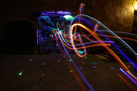 Soulshine guerrilla - lighting graffiti by Borut Bučinel at Glej Theatre, Lighting Guerrilla Festival, 2013