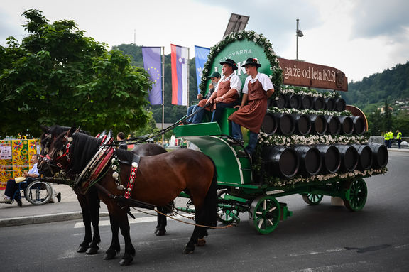 Traditional street promenade at the Beer and Flower Festival, Laško, 2013