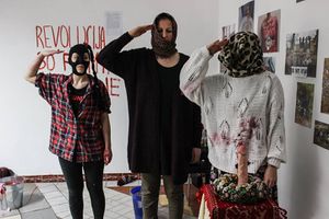 Revolt Social Workers's opening performance of the exhibition I Spit on Revolution!, Križišče Gallery, 2018; at <!--LINK'" 0:773-->.