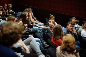 A post-screening discussion amongst highschoolers, taking place at <!--LINK'" 0:949-->, 2015