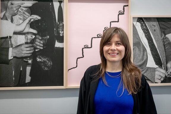 The artist Nevena Aleksovski at the exhibition "Dear Father" at the HAUNT Centre for Art and Ecology, Berlin, 2026. Photo: Regina Sablotny