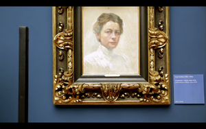 A still frame from <!--LINK'" 0:300--> promo video featuring <!--LINK'" 0:301-->'s self-portrait in the <!--LINK'" 0:302-->. Kobilica (1861&ndash;1926) was at the time the most prominent women painter who worked in Vienna, Munich, Paris, Sarajevo, Berlin, and Ljubljana. 2013