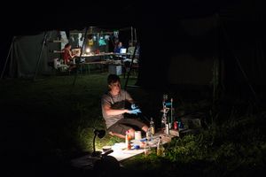 Jakob Scheithe developing his Fortune Telling Machine, A bio-hacked urin fortune teller, at the <!--LINK'" 0:390--> 2018.