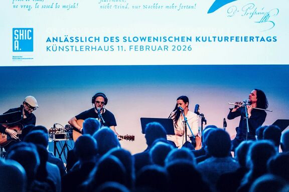 "The Concert of Four" presented a musical quartet formed by four exquisite musicians from Slovenia: Severa Gjurin, Rudi Bučar (both vocals, guitar), Dejan Lapanja (vocals, electric and acoustic guitar) and Vasko Atanasovski (vocals, saxophone, flute) in Künstlerhaus in Vienna in February 2026. Supported by SKICA Vienna.