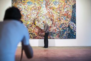 Artist Oleg Kulik at the opening of his exhibition entitled <i>Golden Fleece</i>, <!--LINK'" 0:274-->, 2019.