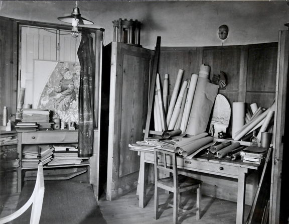 The interior of Jože Plečnik's studio in the year of the master's death in 1957.