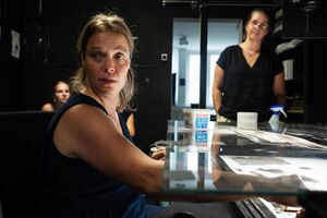 A peer2peer meeting with the DSAF resident Naomi van Niekerk and Slovene animators (with <!--LINK'" 0:53--> in the picture) at the <!--LINK'" 0:54--> Studio in 2024. The resident developed her project Chance Encounters in Nova Gorica, Ljubljana and Maribor.