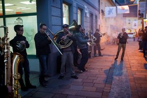 <!--LINK'" 0:662--> performing on the streets of Ravne na Koroškem during <!--LINK'" 0:663-->, 2015