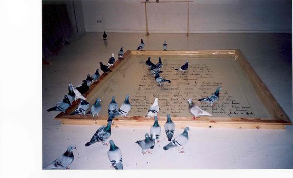 Talking House - Theory Open II, St. Lazarus installation conceived by Barabara Novakovič, City Art Gallery Ljubljana, produced by Muzeum Institute and Racing Pigeons Breeders Association, 2002