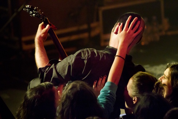 Tomi Meglič, Siddharta frontman with a famous half-shaved head, at the concert in Cvetličarna Mediapark, 2011