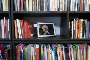 One of the many bookshelfs at <!--LINK'" 0:95-->, where a few thousand books collected by the late poet <!--LINK'" 0:96--> are being kept, 2017