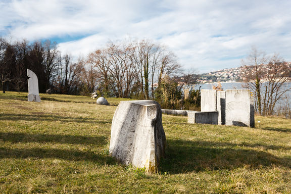 Sculpture by Adolf Ryszka, made in 1985 for the Forma Viva Open Air Stone Sculpture Collection, Portorož.