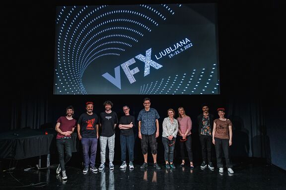 The festival team and guests at the 2nd International festival of experimental audiovisual practices V-F-X Ljubljana in 2022. Author: Asiana Jurca Avci