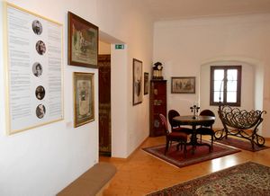A room dedicated to <!--LINK'" 0:289--> (1851–1923), the native, politician and writer is furnished with Kalan's furniture from Visoko. A part of the <!--LINK'" 0:290-->, which was set refurbished in 2012.