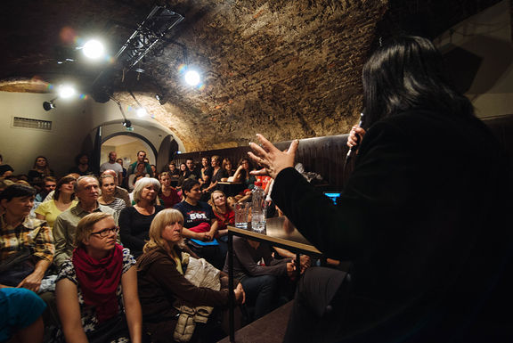 Main event space at Pritličje offers both techno music as well as poetry recitals, 2015
