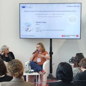 At the Bologna Children's Book Fair 2025, <!--LINK'" 0:4--> from the <!--LINK'" 0:5--> presented GG4A: Innovative Intercultural Reading Promotion, employing gamification to foster reading among teens, in partnership with <!--LINK'" 0:6-->.