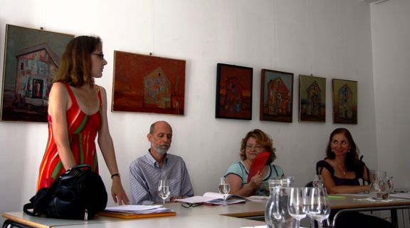 The literary translators' debate at the Pranger Festival, with Nada Grošelj, Barbara Pregelj, Pablo Juan Fajdiga and Barbara Juršič, the Spanish translators, at the Ana's Gallery in Rogaška Slatina. galerija