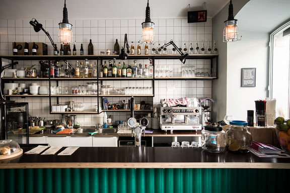 The bar at Pritličje, offering a nice selection of craft beers and serving freshly prepared snacks, 2015