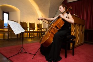 The young and highly talented cellist <!--LINK'" 0:412-->, playing at the Knights' Hall of the <!--LINK'" 0:413-->, 2016